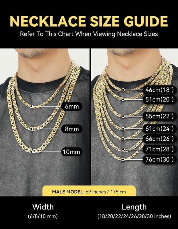 imageChainsHouse Flat Byzantine Link Necklace for Men 6mm8mm10mm Width 18K Gold PlatedStainless Steel Black Byzantine Chain Necklaces 18quot 20quot 22quot 24quot 26quot 28quot 30quot Length with Gift BoxIGold10mm