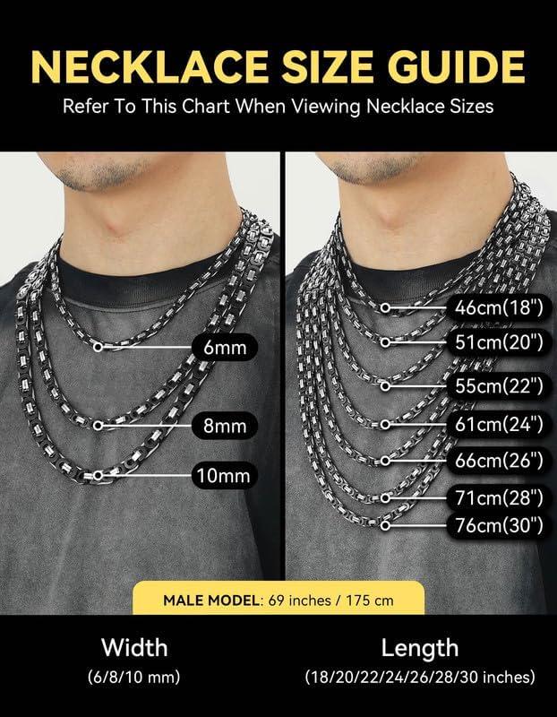 imageChainsHouse Flat Byzantine Link Necklace for Men 6mm8mm10mm Width 18K Gold PlatedStainless Steel Black Byzantine Chain Necklaces 18quot 20quot 22quot 24quot 26quot 28quot 30quot Length with Gift BoxA Black6mm