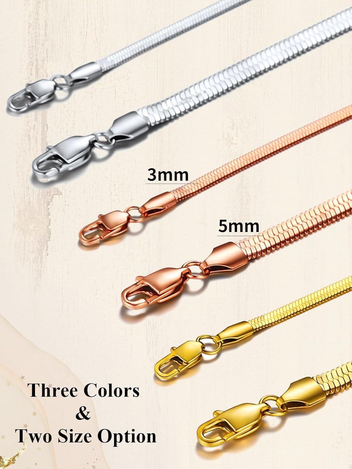 imageChainsHouse Flat Snake Chain Herringbone Choker Necklace for Women Stainless SteelRose Gold18K Gold Plated Dainty Adjustable Simple Short Layered Necklaces 12quot15quot18quot with 35quot Extenderb layered3mm5mmsilver