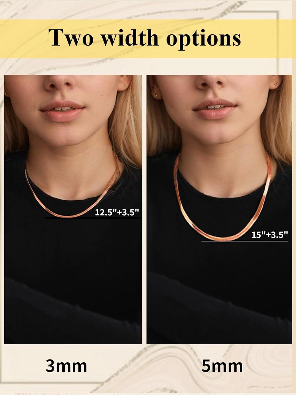 imageChainsHouse Flat Snake Chain Herringbone Choker Necklace for Women Stainless SteelRose Gold18K Gold Plated Dainty Adjustable Simple Short Layered Necklaces 12quot15quot18quot with 35quot Extenderb layered3mm5mmrose gold