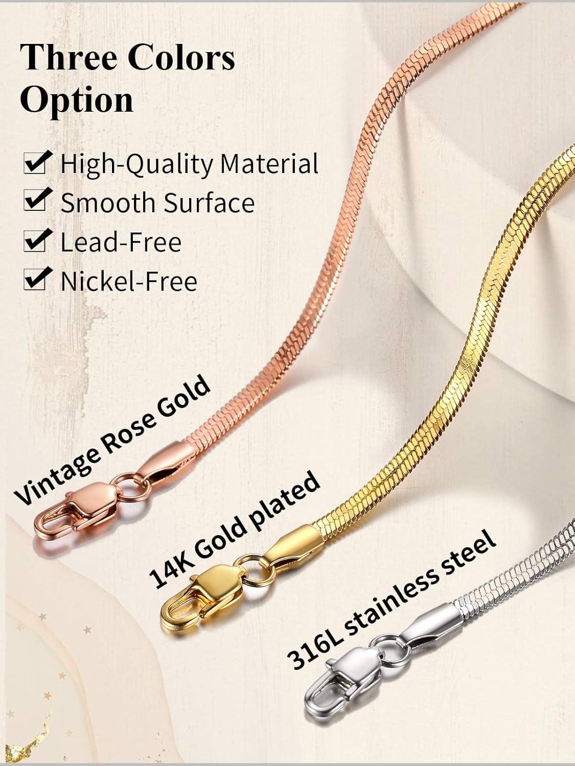 imageChainsHouse Flat Snake Chain Herringbone Choker Necklace for Women Stainless SteelRose Gold18K Gold Plated Dainty Adjustable Simple Short Layered Necklaces 12quot15quot18quot with 35quot Extendera 14k gold plated3mm
