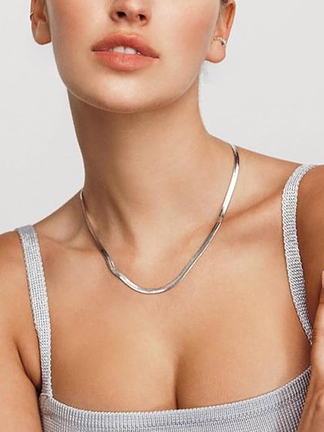 imageChainsHouse Flat Snake Chain Herringbone Choker Necklace for Women Stainless SteelRose Gold18K Gold Plated Dainty Adjustable Simple Short Layered Necklaces 12quot15quot18quot with 35quot Extendera stainless3mm