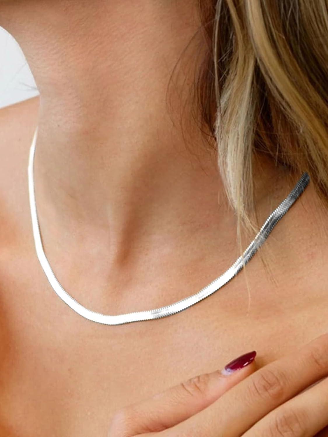 imageChainsHouse Flat Snake Chain Herringbone Choker Necklace for Women Stainless SteelRose Gold18K Gold Plated Dainty Adjustable Simple Short Layered Necklaces 12quot15quot18quot with 35quot Extendera stainless3mm