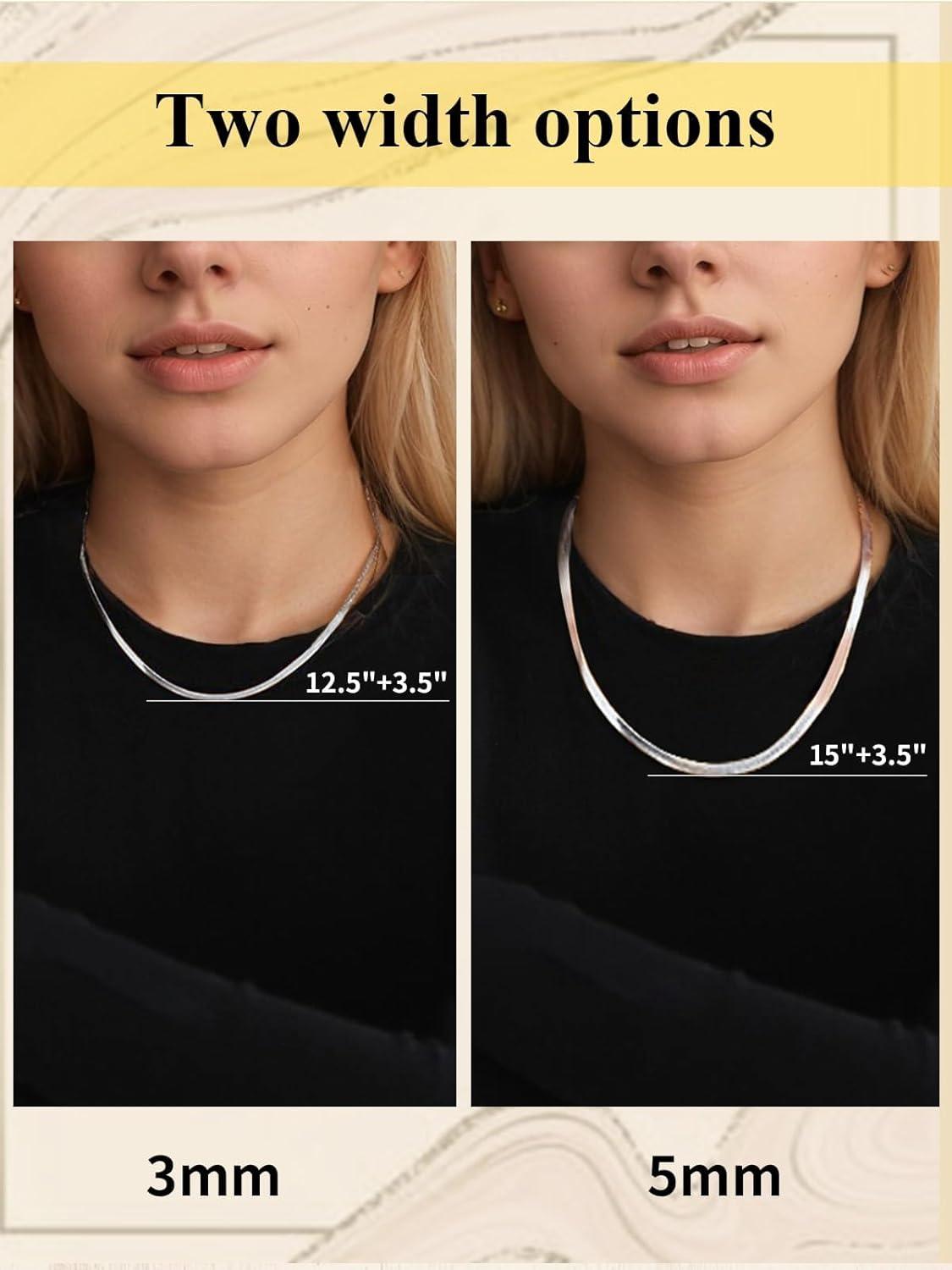 imageChainsHouse Flat Snake Chain Herringbone Choker Necklace for Women Stainless SteelRose Gold18K Gold Plated Dainty Adjustable Simple Short Layered Necklaces 12quot15quot18quot with 35quot Extenderb layered3mm5mmsilver