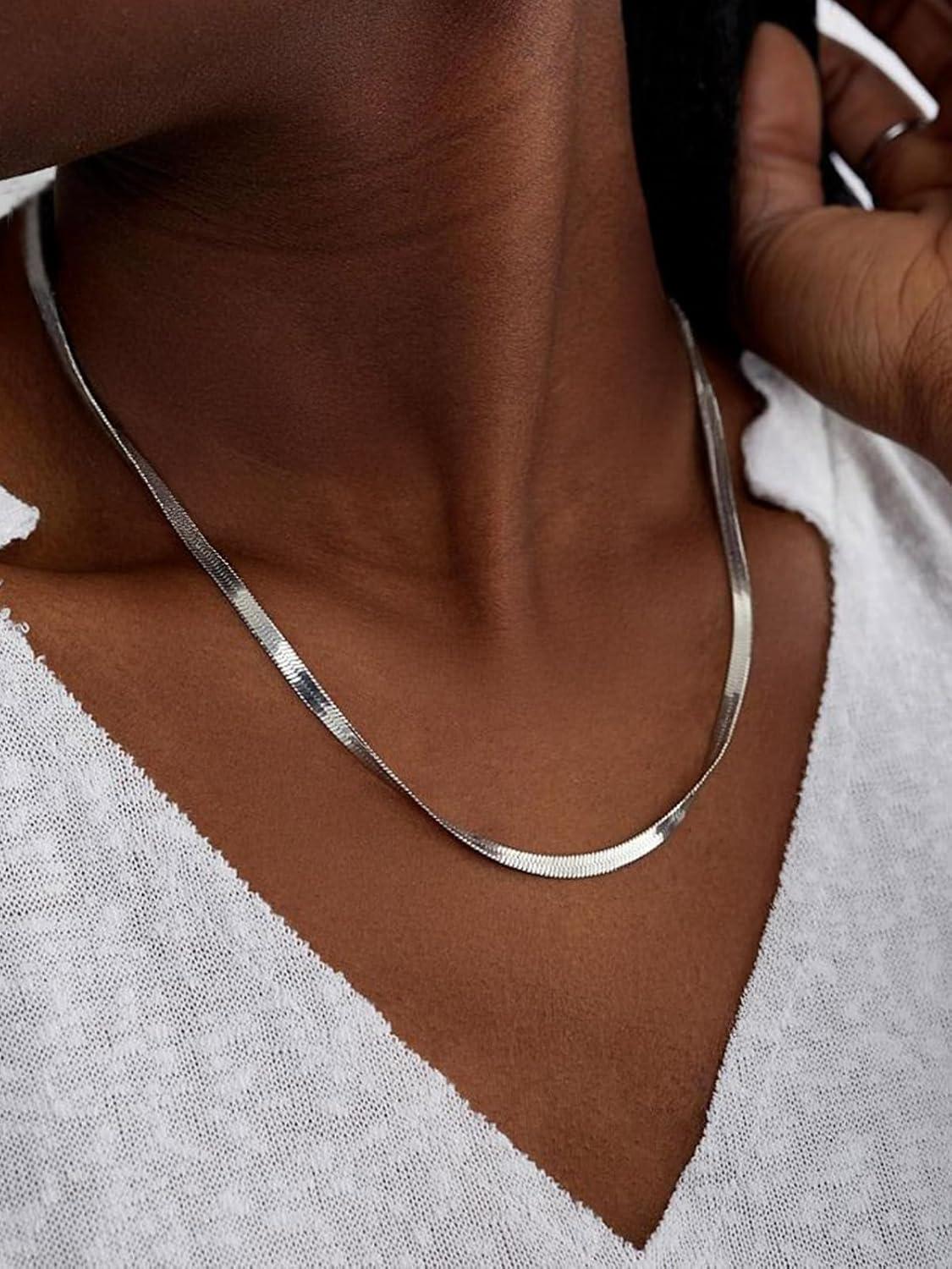 imageChainsHouse Flat Snake Chain Herringbone Choker Necklace for Women Stainless SteelRose Gold18K Gold Plated Dainty Adjustable Simple Short Layered Necklaces 12quot15quot18quot with 35quot Extendera stainless3mm