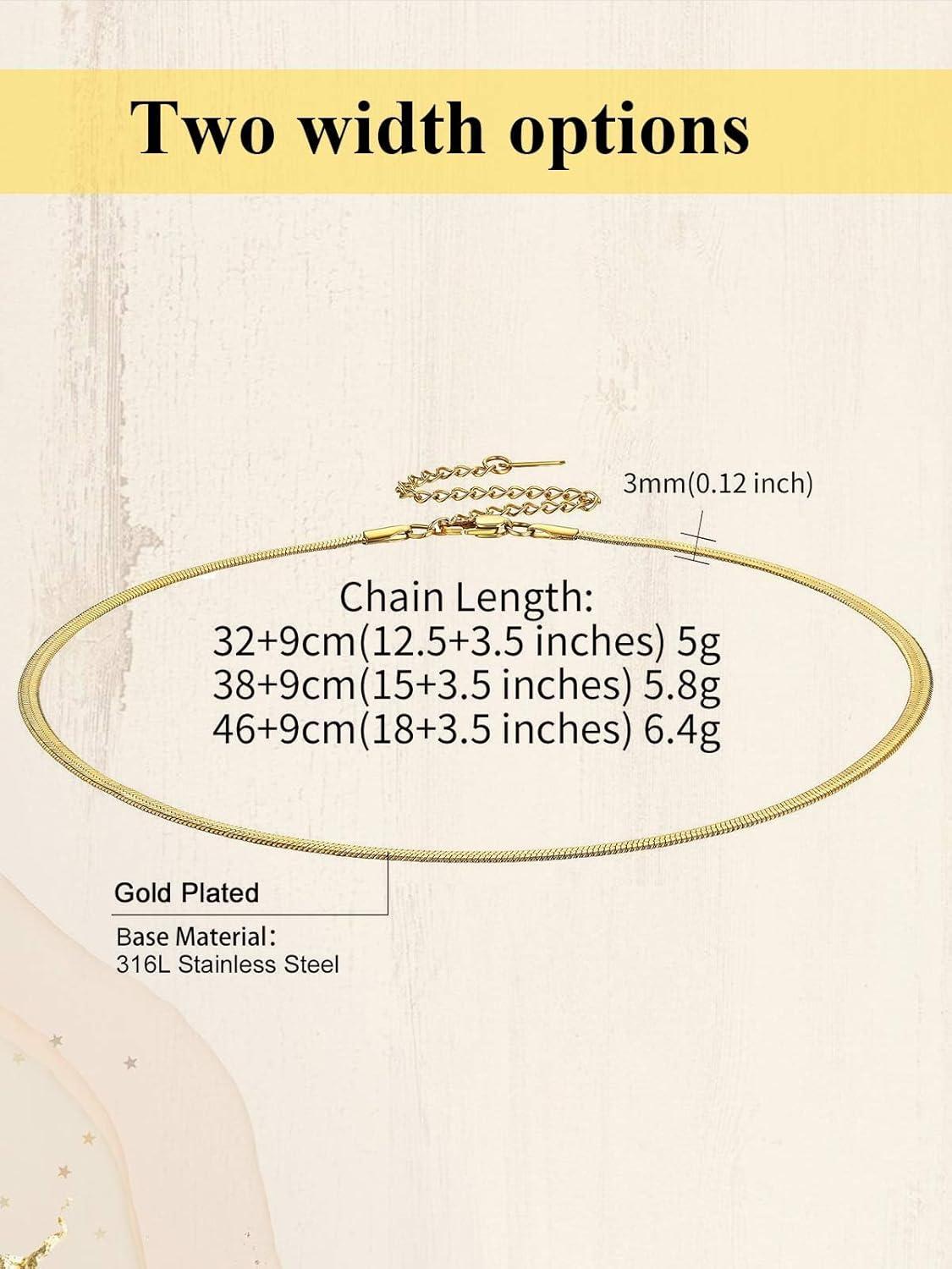imageChainsHouse Flat Snake Chain Herringbone Choker Necklace for Women Stainless SteelRose Gold18K Gold Plated Dainty Adjustable Simple Short Layered Necklaces 12quot15quot18quot with 35quot Extendera 14k gold plated3mm