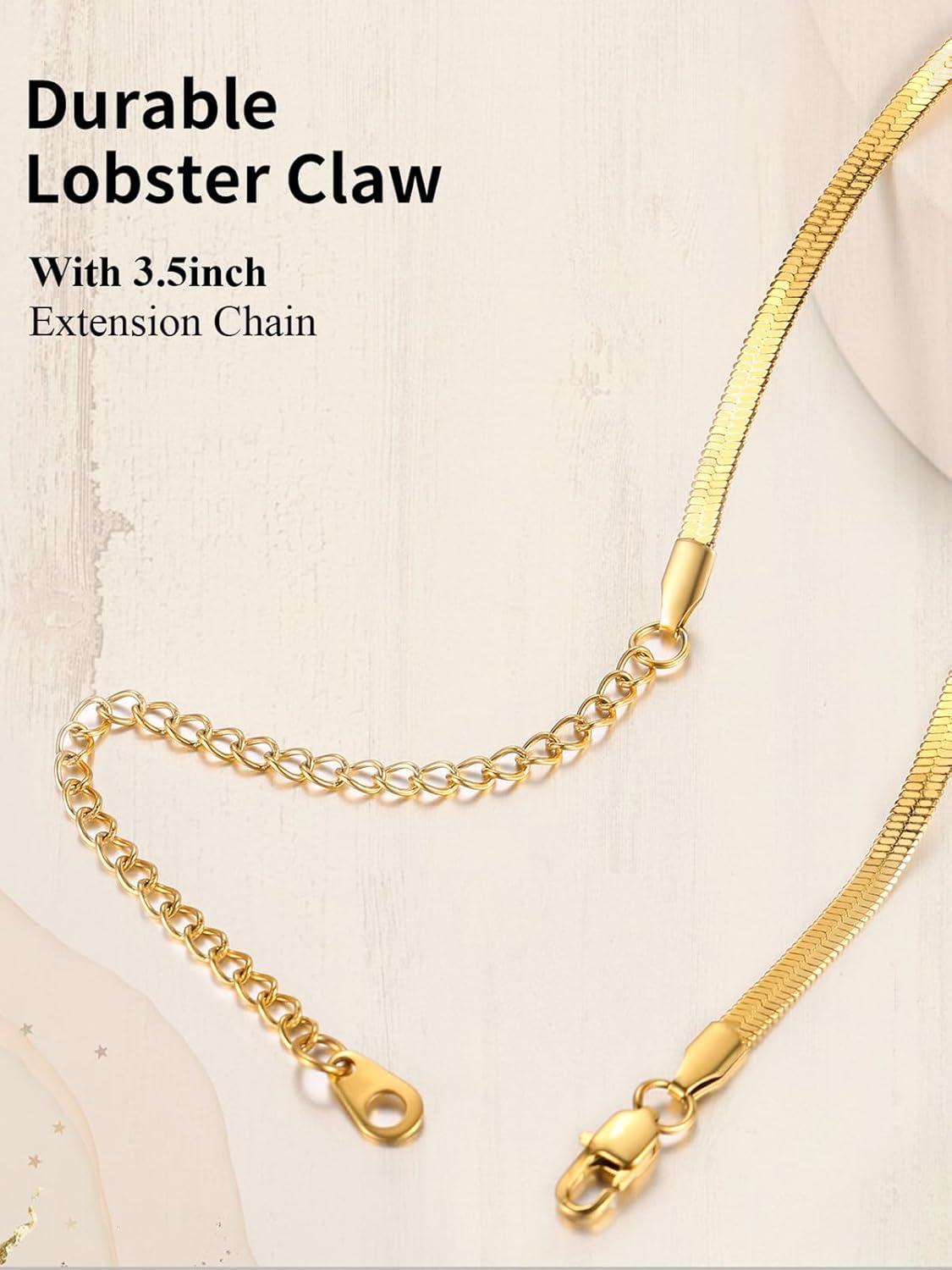 imageChainsHouse Flat Snake Chain Herringbone Choker Necklace for Women Stainless SteelRose Gold18K Gold Plated Dainty Adjustable Simple Short Layered Necklaces 12quot15quot18quot with 35quot Extendera 14k gold plated3mm