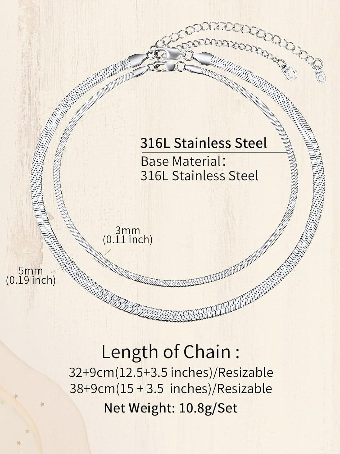 imageChainsHouse Flat Snake Chain Herringbone Choker Necklace for Women Stainless SteelRose Gold18K Gold Plated Dainty Adjustable Simple Short Layered Necklaces 12quot15quot18quot with 35quot Extenderb layered3mm5mmsilver