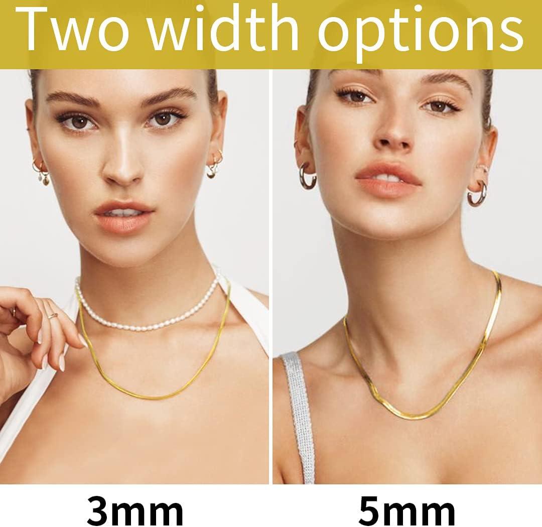 imageChainsHouse Flat Snake Chain Herringbone Choker Necklace for Women Stainless SteelRose Gold18K Gold Plated Dainty Adjustable Simple Short Layered Necklaces 12quot15quot18quot with 35quot Extendera 14k gold plated5mm