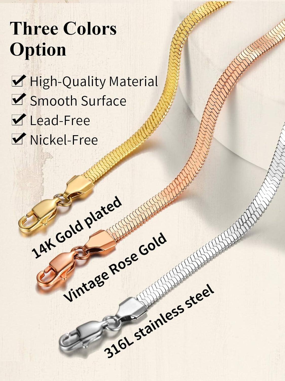 imageChainsHouse Flat Snake Chain Herringbone Choker Necklace for Women Stainless SteelRose Gold18K Gold Plated Dainty Adjustable Simple Short Layered Necklaces 12quot15quot18quot with 35quot Extendera 14k gold plated5mm