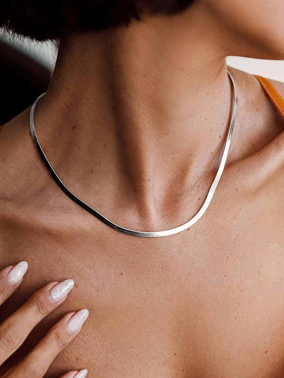 imageChainsHouse Flat Snake Chain Herringbone Choker Necklace for Women Stainless SteelRose Gold18K Gold Plated Dainty Adjustable Simple Short Layered Necklaces 12quot15quot18quot with 35quot Extendera stainless3mm