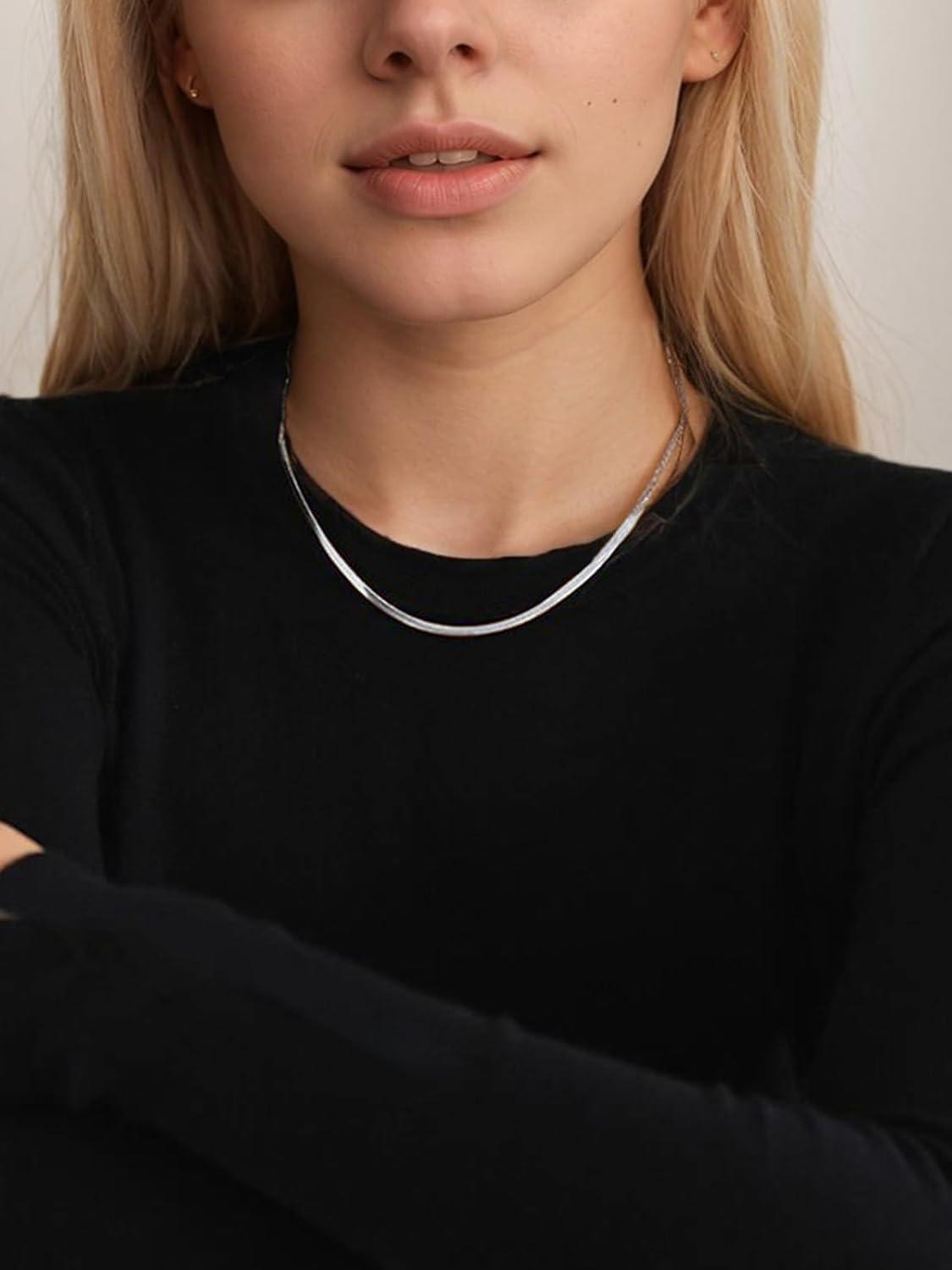 imageChainsHouse Flat Snake Chain Herringbone Choker Necklace for Women Stainless SteelRose Gold18K Gold Plated Dainty Adjustable Simple Short Layered Necklaces 12quot15quot18quot with 35quot Extenderb layered3mm5mmsilver