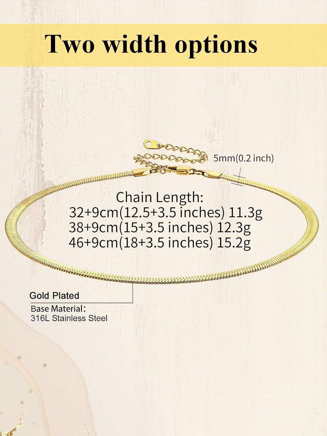 imageChainsHouse Flat Snake Chain Herringbone Choker Necklace for Women Stainless SteelRose Gold18K Gold Plated Dainty Adjustable Simple Short Layered Necklaces 12quot15quot18quot with 35quot Extendera 14k gold plated5mm