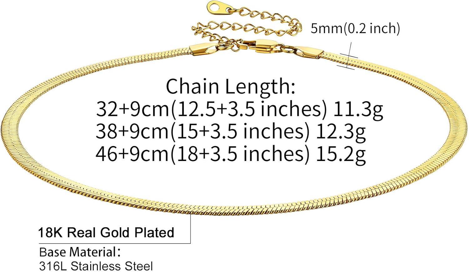imageChainsHouse Flat Snake Chain Herringbone Choker Necklace for Women Stainless SteelRose Gold18K Gold Plated Dainty Adjustable Simple Short Layered Necklaces 12quot15quot18quot with 35quot Extendera 14k gold plated5mm