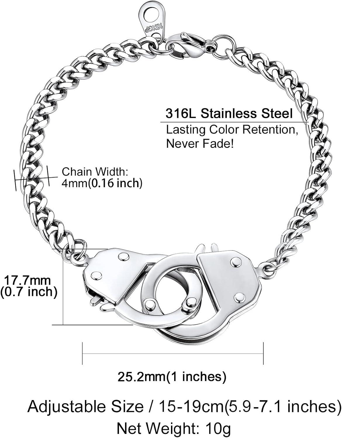 imageChainsHouse Handcuff Link Bracelet for Men Women 18K GoldBlack MetalStainless Steel Biker Curb Chain Friendship Best Friends Statement Bangles Bracelets Send Gift BoxA Stainless