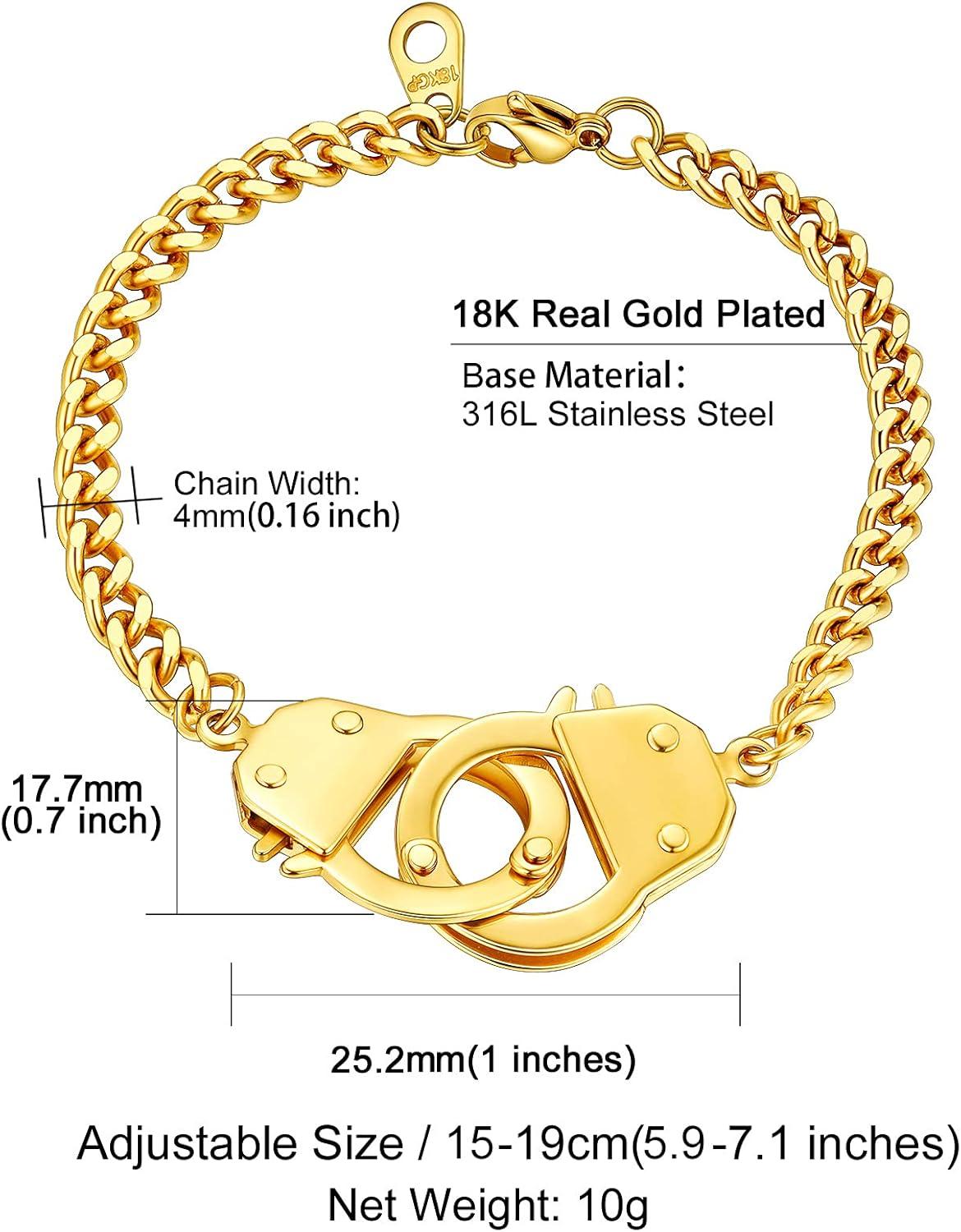 imageChainsHouse Handcuff Link Bracelet for Men Women 18K GoldBlack MetalStainless Steel Biker Curb Chain Friendship Best Friends Statement Bangles Bracelets Send Gift BoxC Gold