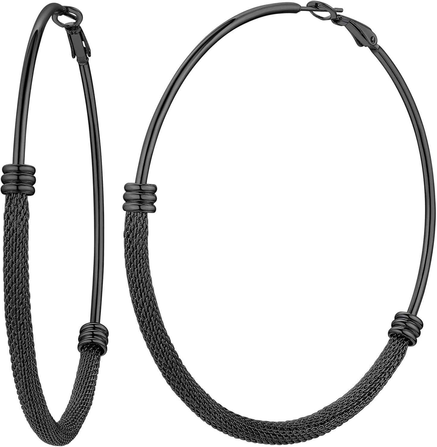 imageChainsHouse Hypoallergenic Hoop Earrings For Women 316L Stainless SteelBlack18K Real Gold Plated Minimalist Jewelry Round Tube Hoops Fits Sensitive Ears 30mm 40mm 60mm 80mm with Gift BoxB blackmesh tube