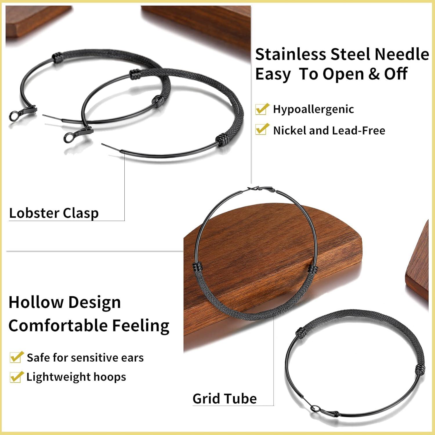 imageChainsHouse Hypoallergenic Hoop Earrings For Women 316L Stainless SteelBlack18K Real Gold Plated Minimalist Jewelry Round Tube Hoops Fits Sensitive Ears 30mm 40mm 60mm 80mm with Gift BoxB blackmesh tube