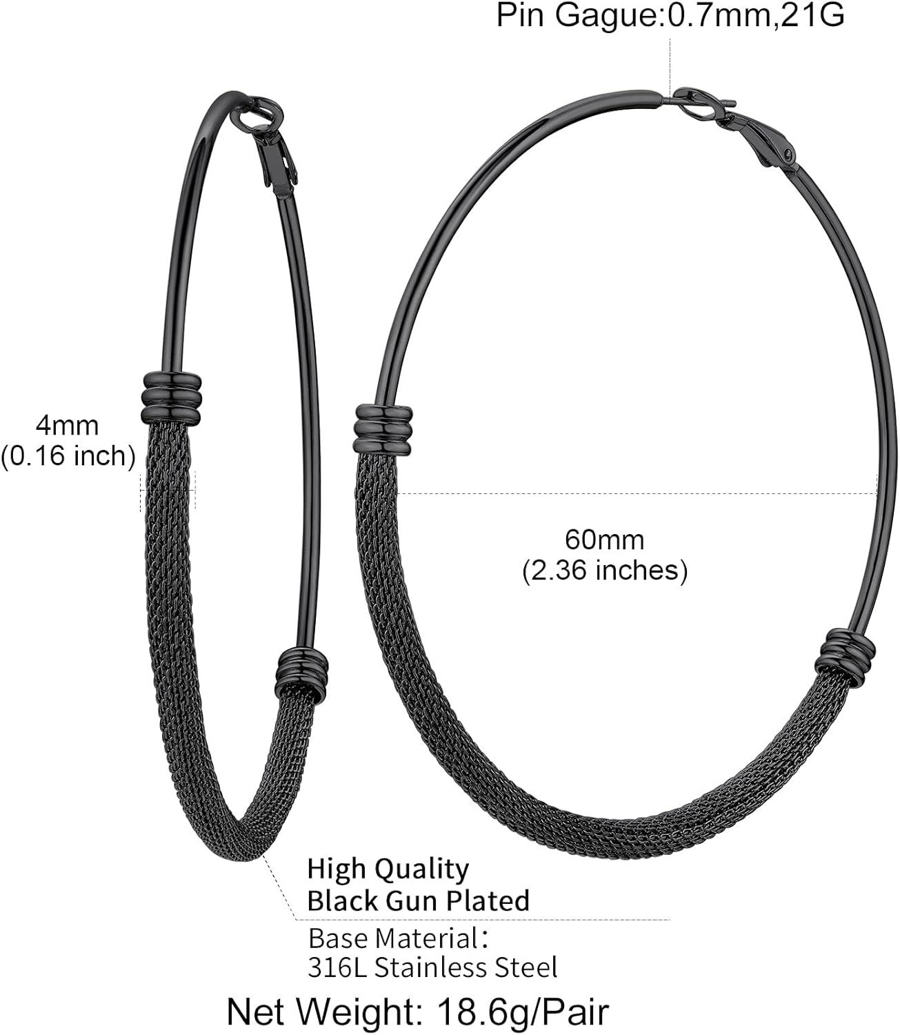 imageChainsHouse Hypoallergenic Hoop Earrings For Women 316L Stainless SteelBlack18K Real Gold Plated Minimalist Jewelry Round Tube Hoops Fits Sensitive Ears 30mm 40mm 60mm 80mm with Gift BoxB blackmesh tube