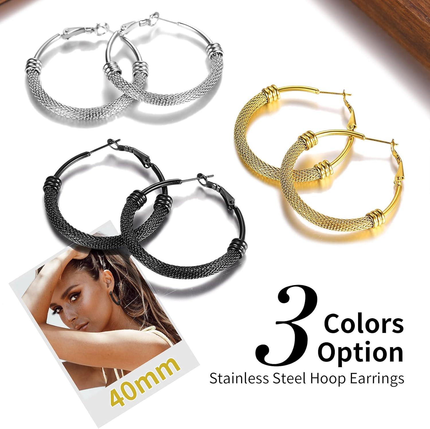 imageChainsHouse Hypoallergenic Hoop Earrings For Women 316L Stainless SteelBlack18K Real Gold Plated Minimalist Jewelry Round Tube Hoops Fits Sensitive Ears 30mm 40mm 60mm 80mm with Gift BoxB blackmesh tube