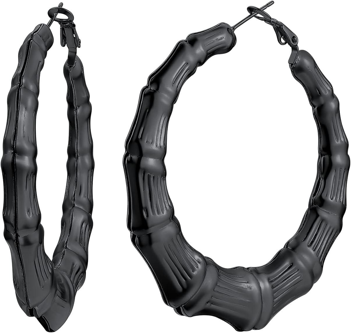 imageChainsHouse Hypoallergenic Hoop Earrings For Women 316L Stainless SteelBlack18K Real Gold Plated Minimalist Jewelry Round Tube Hoops Fits Sensitive Ears 30mm 40mm 60mm 80mm with Gift BoxE blackbamboo