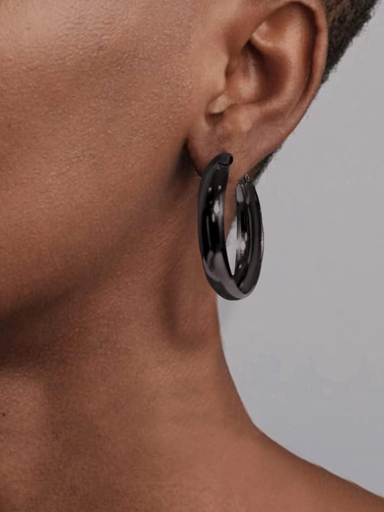 imageChainsHouse Hypoallergenic Hoop Earrings For Women 316L Stainless SteelBlack18K Real Gold Plated Minimalist Jewelry Round Tube Hoops Fits Sensitive Ears 30mm 40mm 60mm 80mm with Gift BoxC blackplain