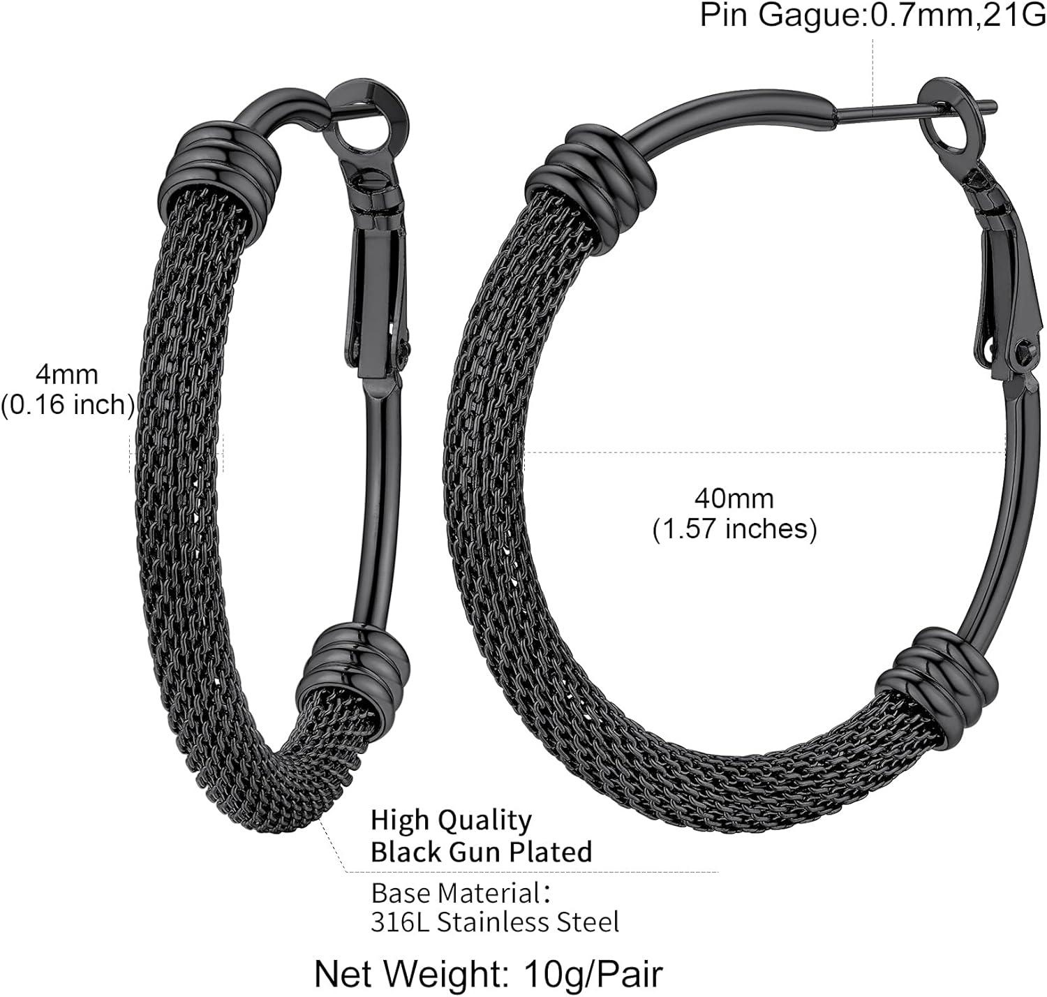 imageChainsHouse Hypoallergenic Hoop Earrings For Women 316L Stainless SteelBlack18K Real Gold Plated Minimalist Jewelry Round Tube Hoops Fits Sensitive Ears 30mm 40mm 60mm 80mm with Gift BoxB blackmesh tube