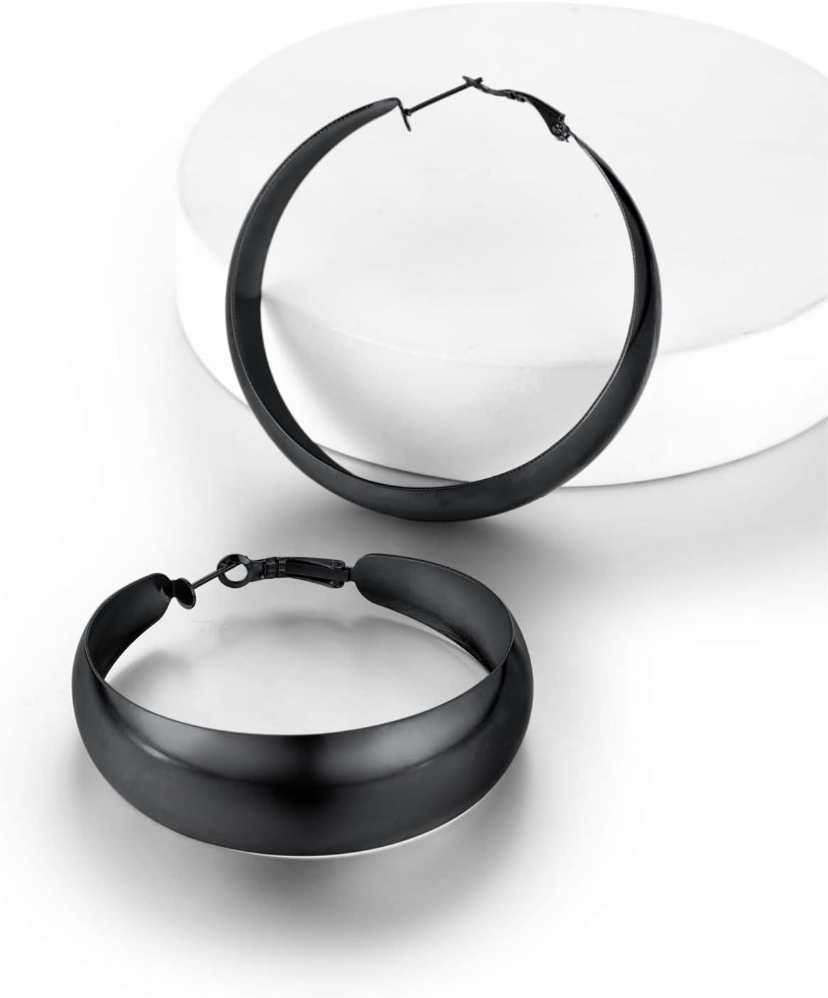 imageChainsHouse Hypoallergenic Hoop Earrings For Women 316L Stainless SteelBlack18K Real Gold Plated Minimalist Jewelry Round Tube Hoops Fits Sensitive Ears 30mm 40mm 60mm 80mm with Gift BoxC blackplain