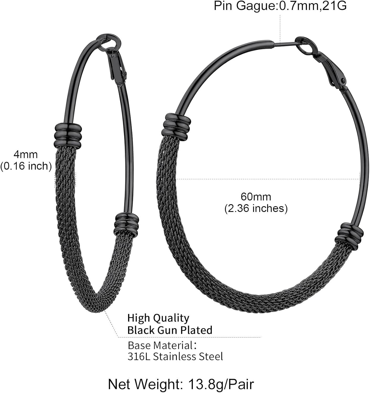 imageChainsHouse Hypoallergenic Hoop Earrings For Women 316L Stainless SteelBlack18K Real Gold Plated Minimalist Jewelry Round Tube Hoops Fits Sensitive Ears 30mm 40mm 60mm 80mm with Gift BoxB blackmesh tube