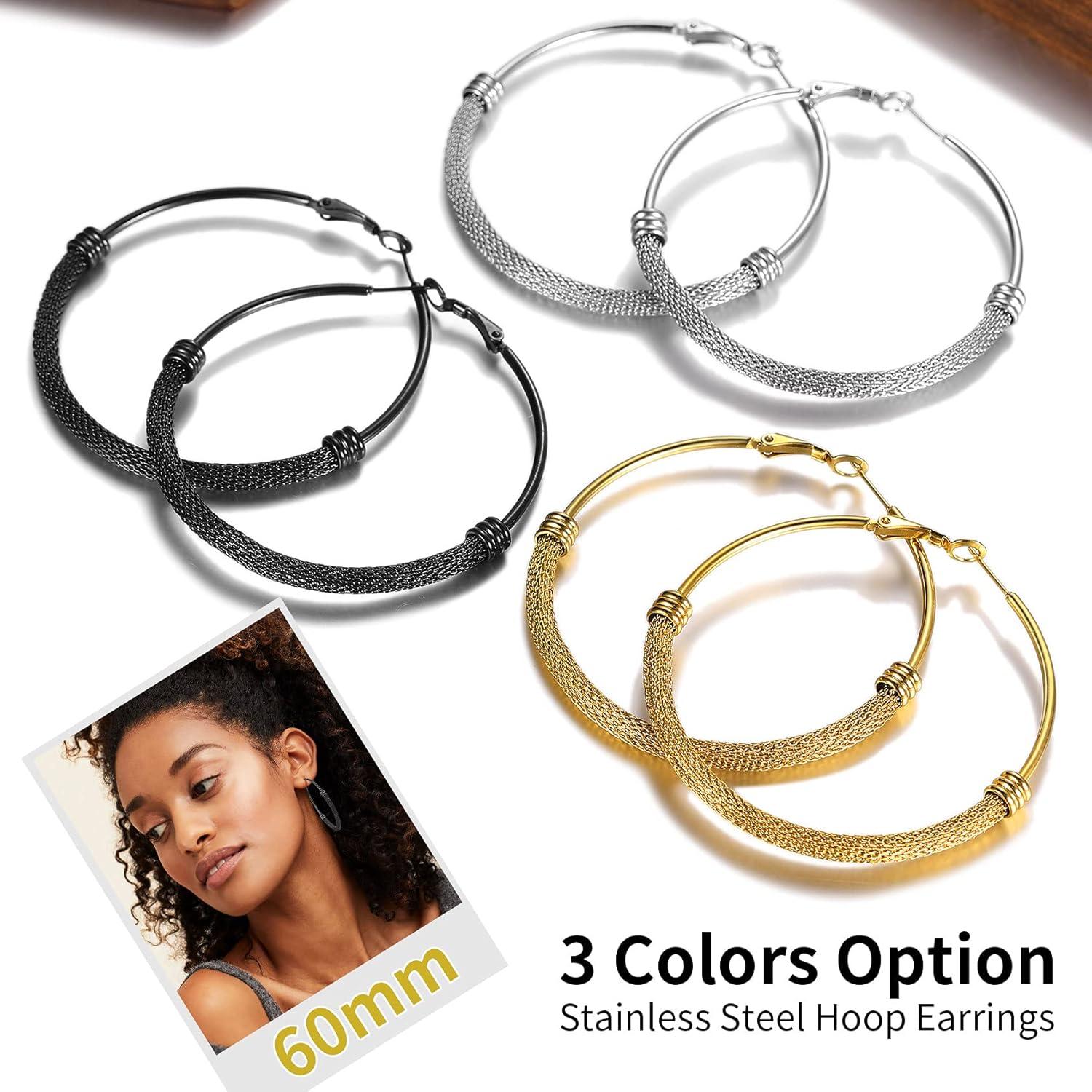 imageChainsHouse Hypoallergenic Hoop Earrings For Women 316L Stainless SteelBlack18K Real Gold Plated Minimalist Jewelry Round Tube Hoops Fits Sensitive Ears 30mm 40mm 60mm 80mm with Gift BoxB blackmesh tube