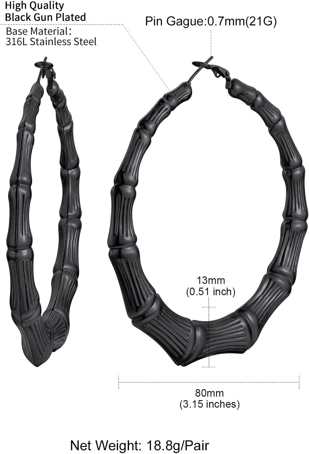 imageChainsHouse Hypoallergenic Hoop Earrings For Women 316L Stainless SteelBlack18K Real Gold Plated Minimalist Jewelry Round Tube Hoops Fits Sensitive Ears 30mm 40mm 60mm 80mm with Gift BoxE blackbamboo