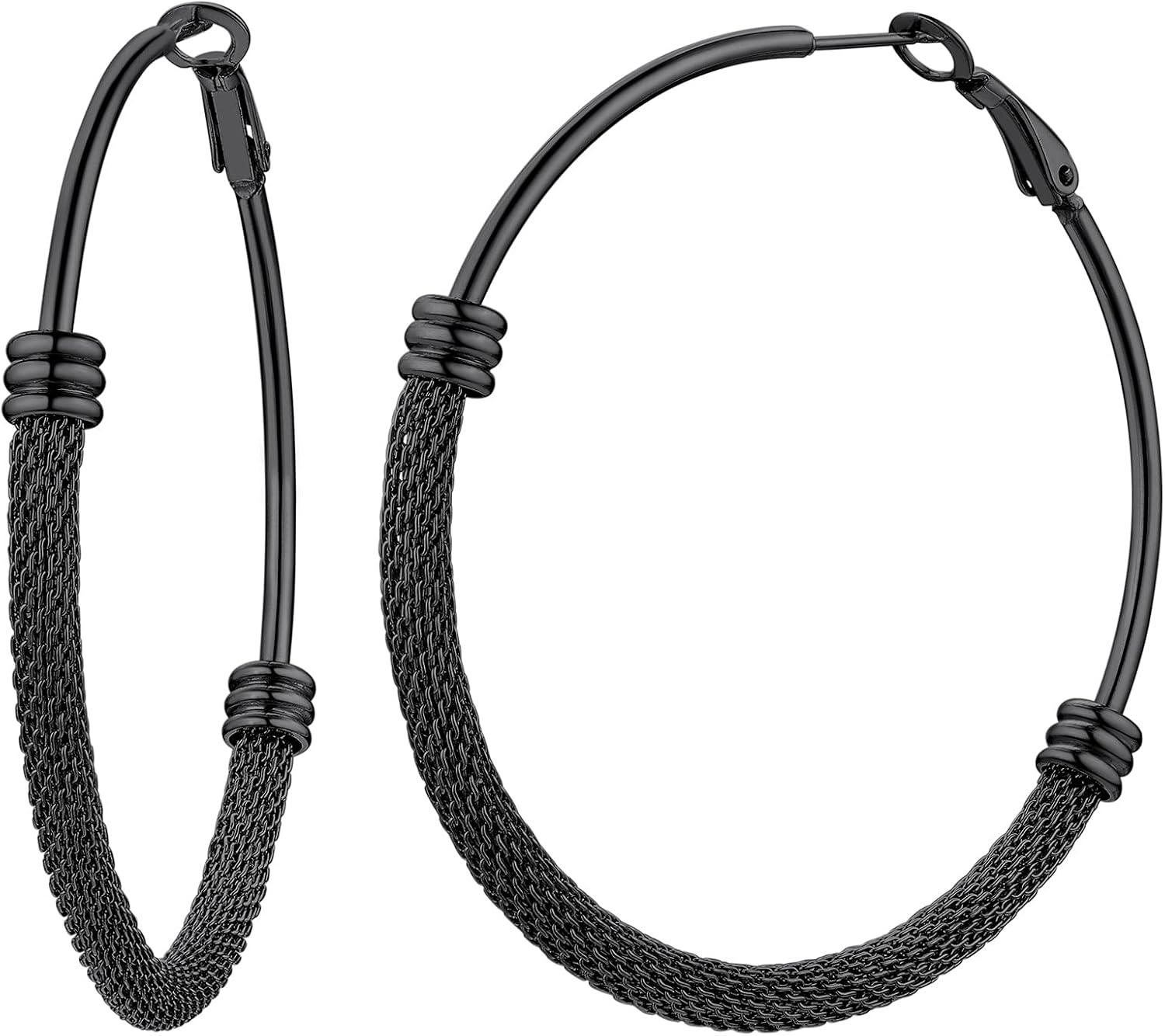 imageChainsHouse Hypoallergenic Hoop Earrings For Women 316L Stainless SteelBlack18K Real Gold Plated Minimalist Jewelry Round Tube Hoops Fits Sensitive Ears 30mm 40mm 60mm 80mm with Gift BoxB blackmesh tube