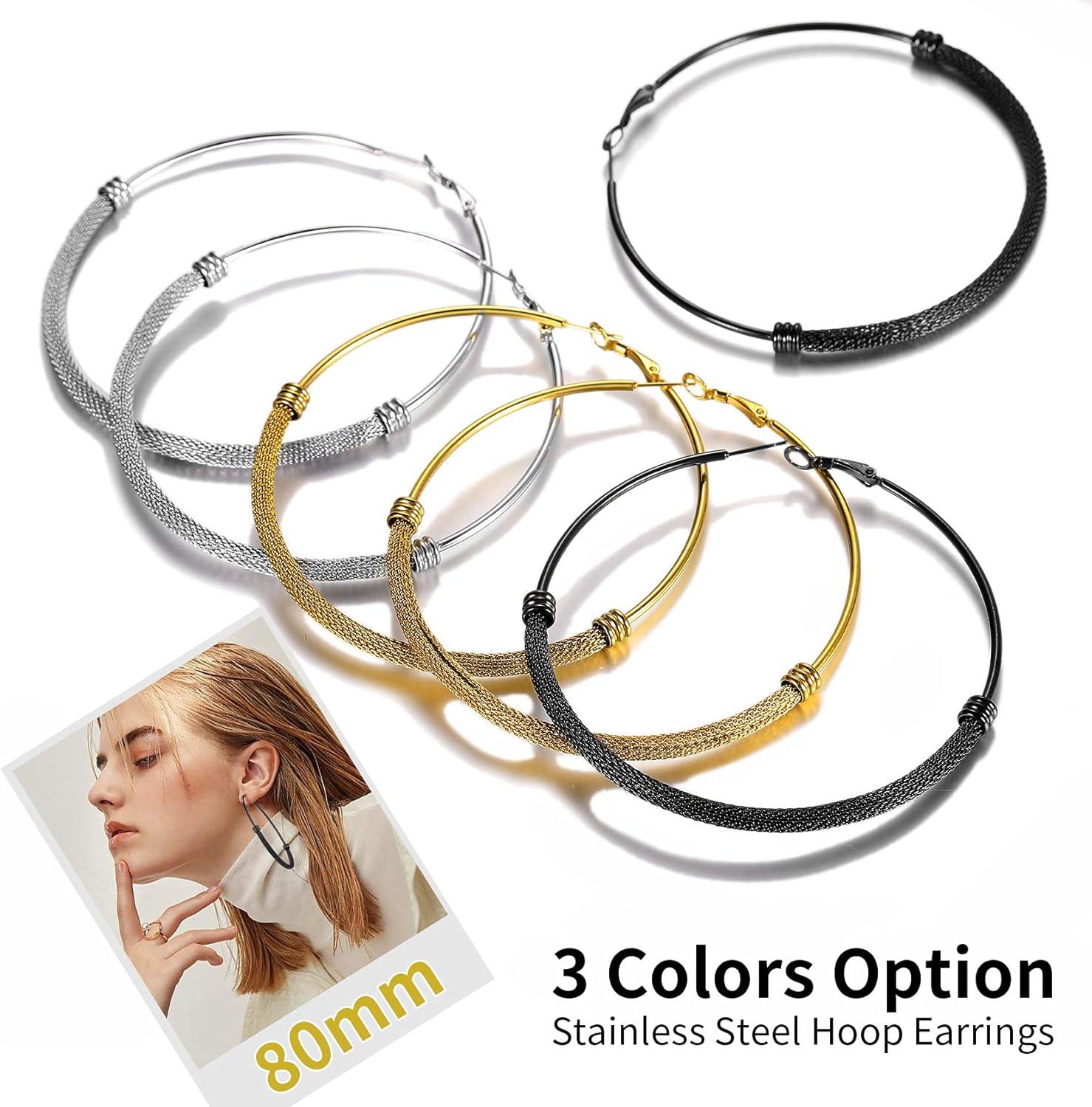 imageChainsHouse Hypoallergenic Hoop Earrings For Women 316L Stainless SteelBlack18K Real Gold Plated Minimalist Jewelry Round Tube Hoops Fits Sensitive Ears 30mm 40mm 60mm 80mm with Gift BoxB blackmesh tube