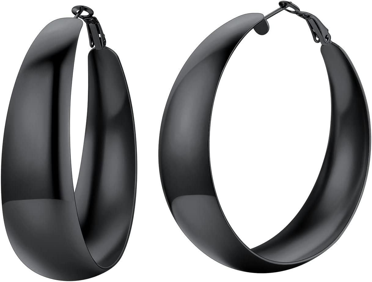 imageChainsHouse Hypoallergenic Hoop Earrings For Women 316L Stainless SteelBlack18K Real Gold Plated Minimalist Jewelry Round Tube Hoops Fits Sensitive Ears 30mm 40mm 60mm 80mm with Gift BoxC blackplain