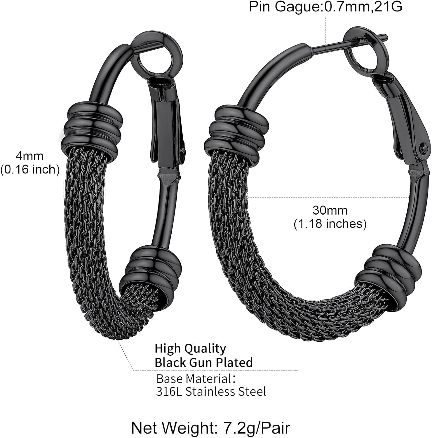 imageChainsHouse Hypoallergenic Hoop Earrings For Women 316L Stainless SteelBlack18K Real Gold Plated Minimalist Jewelry Round Tube Hoops Fits Sensitive Ears 30mm 40mm 60mm 80mm with Gift BoxB blackmesh tube