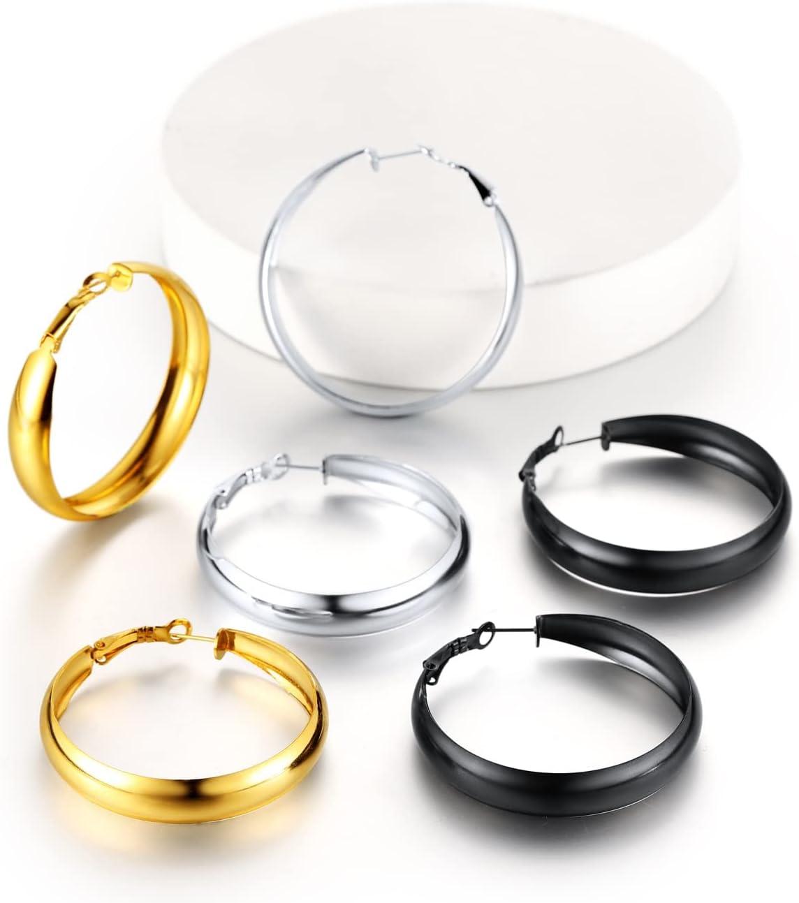 imageChainsHouse Hypoallergenic Hoop Earrings For Women 316L Stainless SteelBlack18K Real Gold Plated Minimalist Jewelry Round Tube Hoops Fits Sensitive Ears 30mm 40mm 60mm 80mm with Gift BoxC blackplain