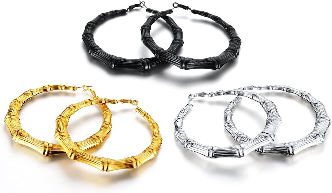 imageChainsHouse Hypoallergenic Hoop Earrings For Women 316L Stainless SteelBlack18K Real Gold Plated Minimalist Jewelry Round Tube Hoops Fits Sensitive Ears 30mm 40mm 60mm 80mm with Gift BoxE blackbamboo