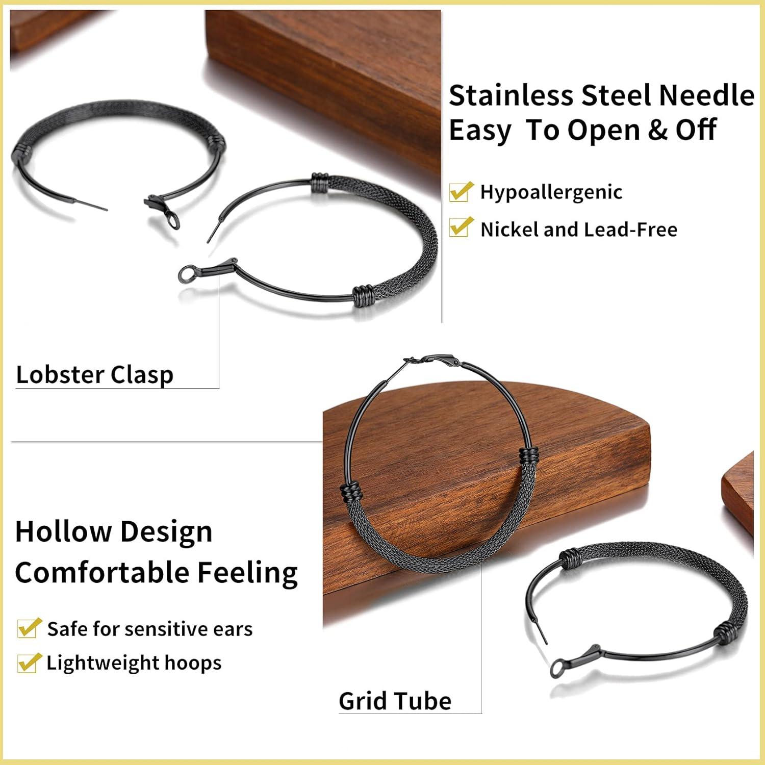 imageChainsHouse Hypoallergenic Hoop Earrings For Women 316L Stainless SteelBlack18K Real Gold Plated Minimalist Jewelry Round Tube Hoops Fits Sensitive Ears 30mm 40mm 60mm 80mm with Gift BoxB blackmesh tube