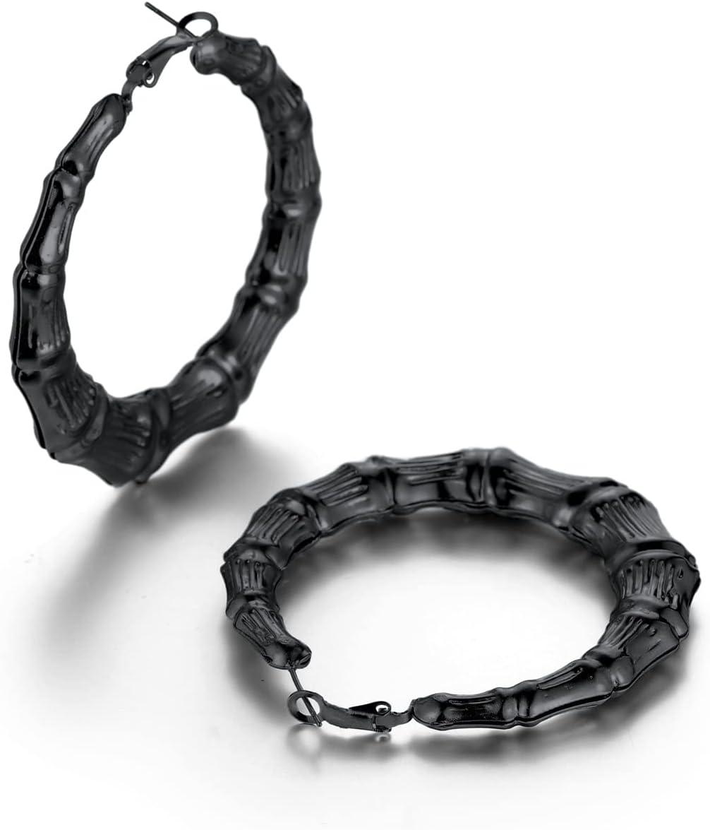 imageChainsHouse Hypoallergenic Hoop Earrings For Women 316L Stainless SteelBlack18K Real Gold Plated Minimalist Jewelry Round Tube Hoops Fits Sensitive Ears 30mm 40mm 60mm 80mm with Gift BoxE blackbamboo