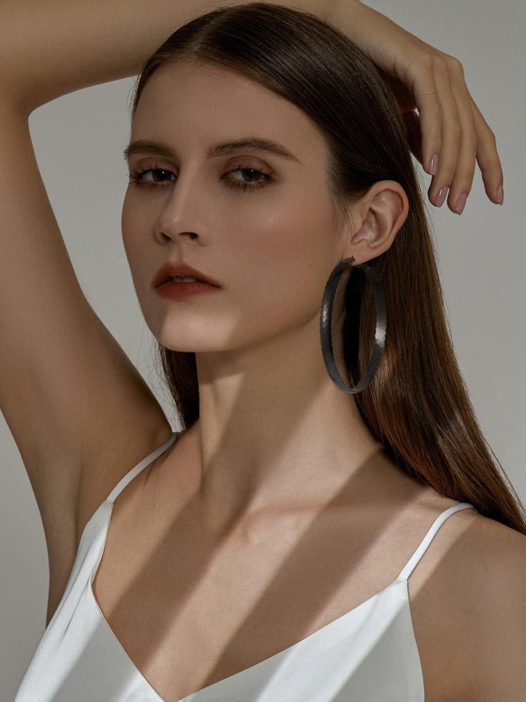 imageChainsHouse Hypoallergenic Hoop Earrings For Women 316L Stainless SteelBlack18K Real Gold Plated Minimalist Jewelry Round Tube Hoops Fits Sensitive Ears 30mm 40mm 60mm 80mm with Gift BoxD blackwheat