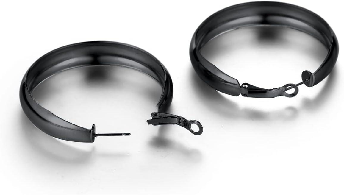 imageChainsHouse Hypoallergenic Hoop Earrings For Women 316L Stainless SteelBlack18K Real Gold Plated Minimalist Jewelry Round Tube Hoops Fits Sensitive Ears 30mm 40mm 60mm 80mm with Gift BoxC blackplain