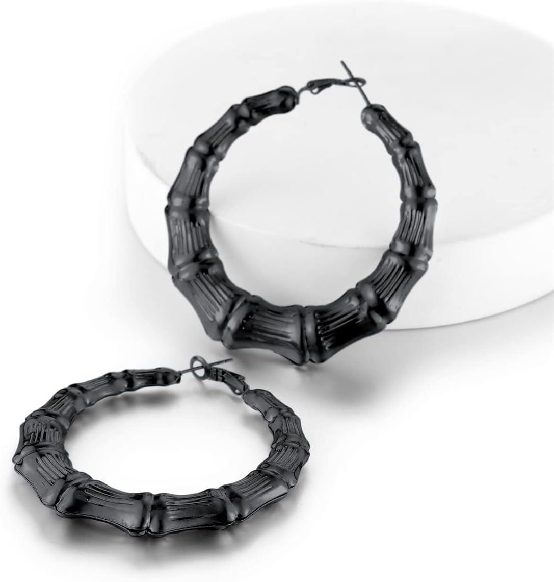 imageChainsHouse Hypoallergenic Hoop Earrings For Women 316L Stainless SteelBlack18K Real Gold Plated Minimalist Jewelry Round Tube Hoops Fits Sensitive Ears 30mm 40mm 60mm 80mm with Gift BoxE blackbamboo