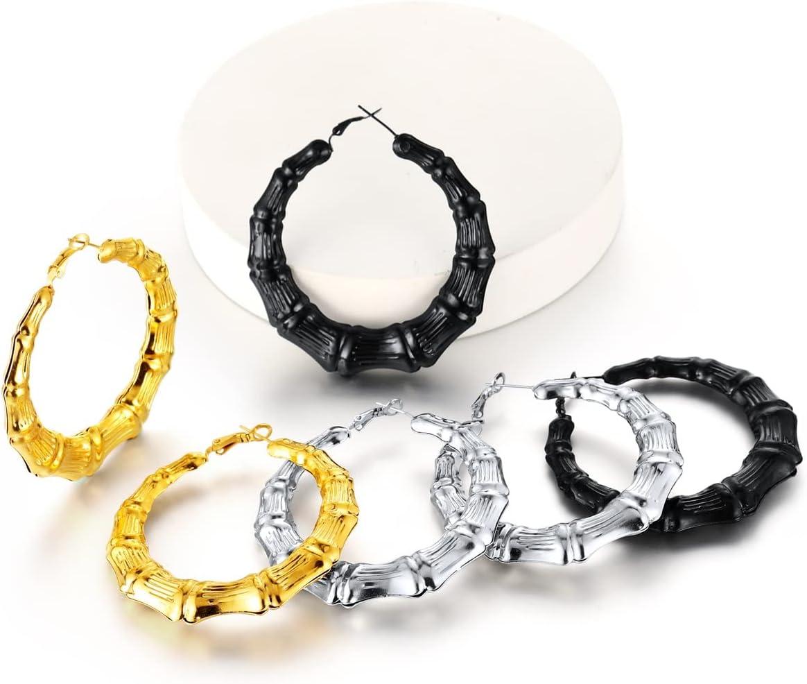 imageChainsHouse Hypoallergenic Hoop Earrings For Women 316L Stainless SteelBlack18K Real Gold Plated Minimalist Jewelry Round Tube Hoops Fits Sensitive Ears 30mm 40mm 60mm 80mm with Gift BoxE blackbamboo