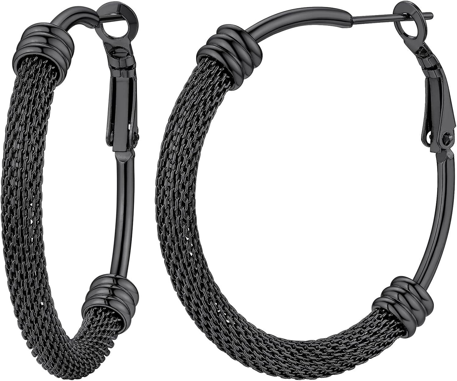 imageChainsHouse Hypoallergenic Hoop Earrings For Women 316L Stainless SteelBlack18K Real Gold Plated Minimalist Jewelry Round Tube Hoops Fits Sensitive Ears 30mm 40mm 60mm 80mm with Gift BoxB blackmesh tube