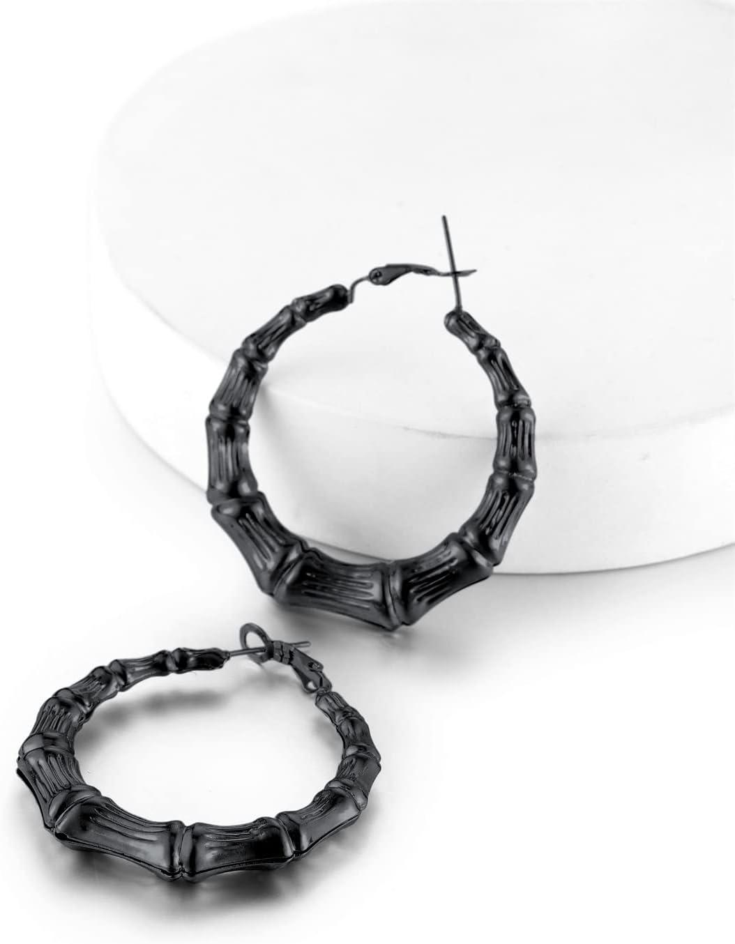 imageChainsHouse Hypoallergenic Hoop Earrings For Women 316L Stainless SteelBlack18K Real Gold Plated Minimalist Jewelry Round Tube Hoops Fits Sensitive Ears 30mm 40mm 60mm 80mm with Gift BoxE blackbamboo