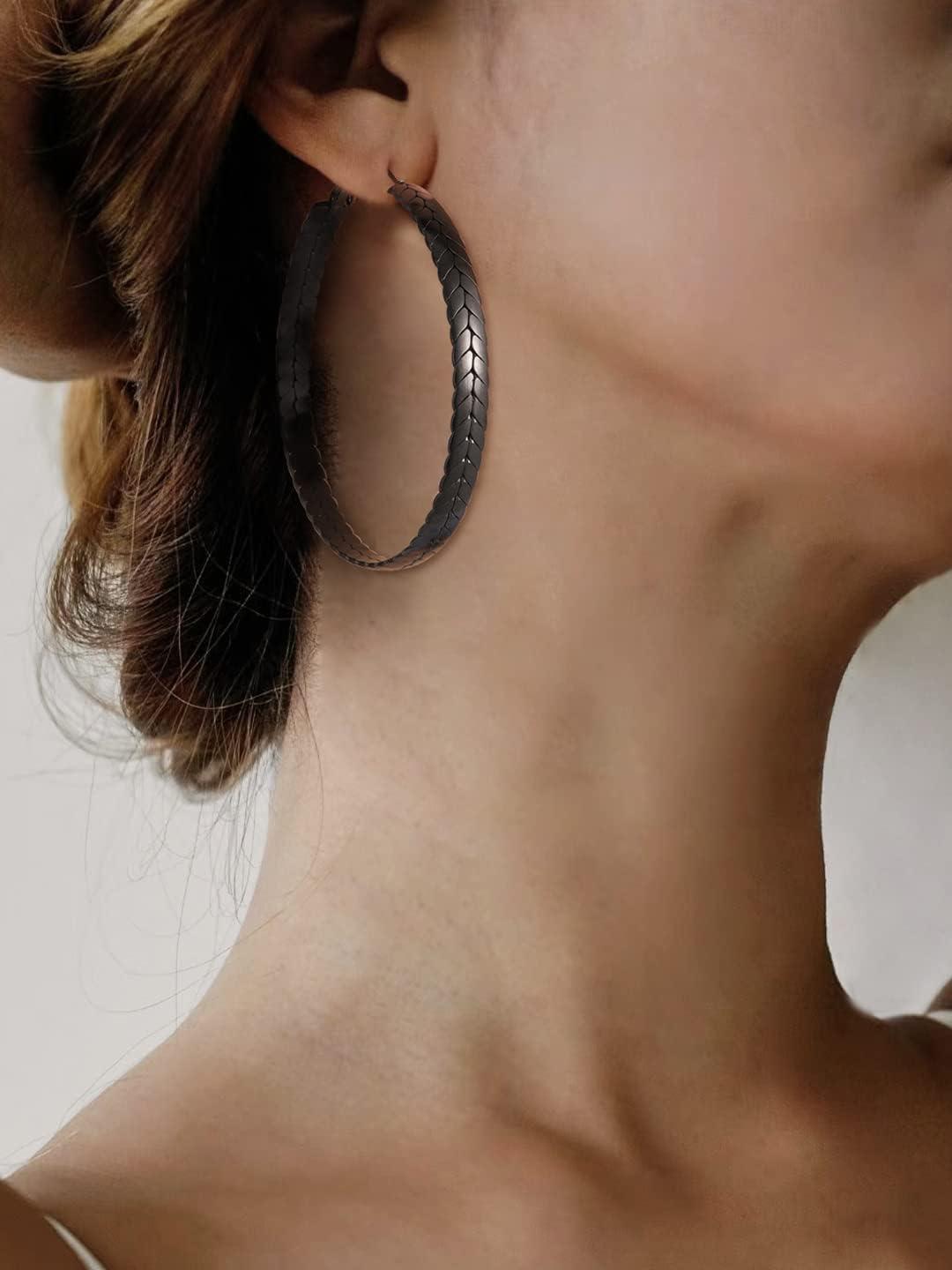 imageChainsHouse Hypoallergenic Hoop Earrings For Women 316L Stainless SteelBlack18K Real Gold Plated Minimalist Jewelry Round Tube Hoops Fits Sensitive Ears 30mm 40mm 60mm 80mm with Gift BoxD blackwheat