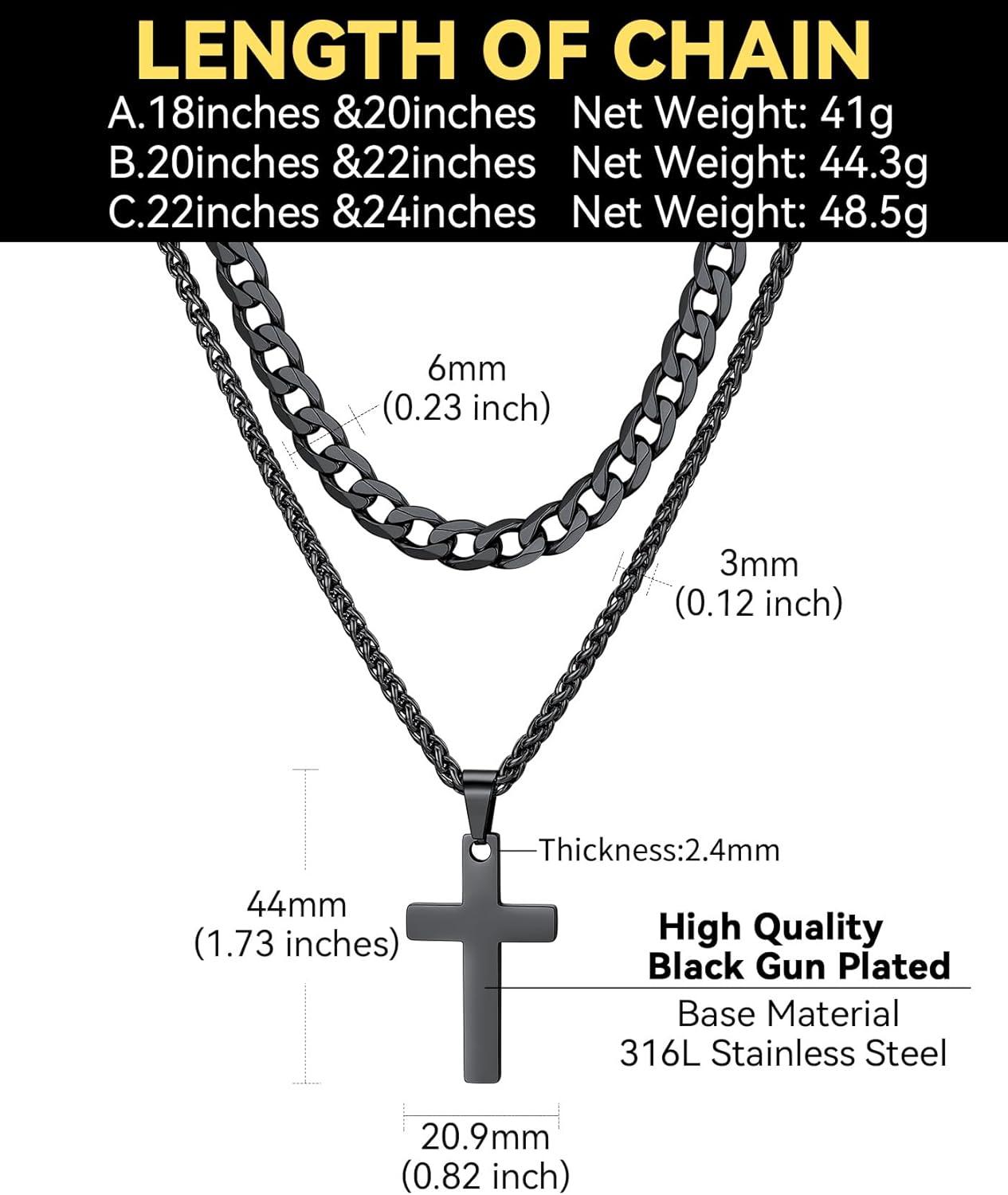 imageChainsHouse Layered Cross Necklace for Men Stainless SteelBlackGold Plated CubanBarbed Wire Necklace with CrossCrucifix Pendant Religious Jewelry Gift Set for Dad Husband02 BlackLayered CubanCross Pendant
