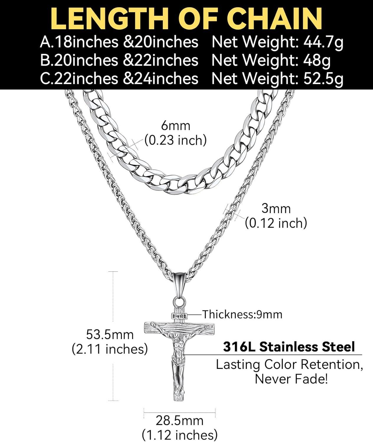 imageChainsHouse Layered Cross Necklace for Men Stainless SteelBlackGold Plated CubanBarbed Wire Necklace with CrossCrucifix Pendant Religious Jewelry Gift Set for Dad Husband04 SteelLayered CubanJesus Pendant