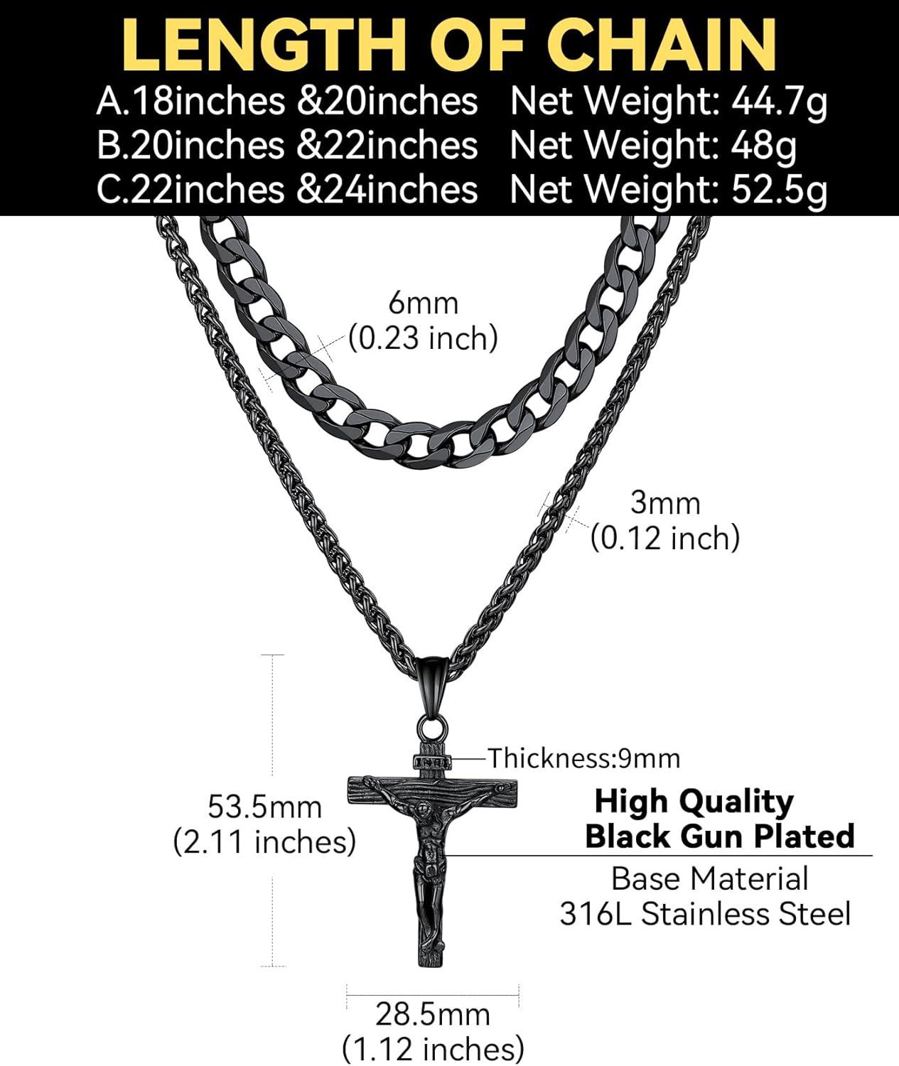 imageChainsHouse Layered Cross Necklace for Men Stainless SteelBlackGold Plated CubanBarbed Wire Necklace with CrossCrucifix Pendant Religious Jewelry Gift Set for Dad Husband05 BlackLayered CubanJesus Pendant