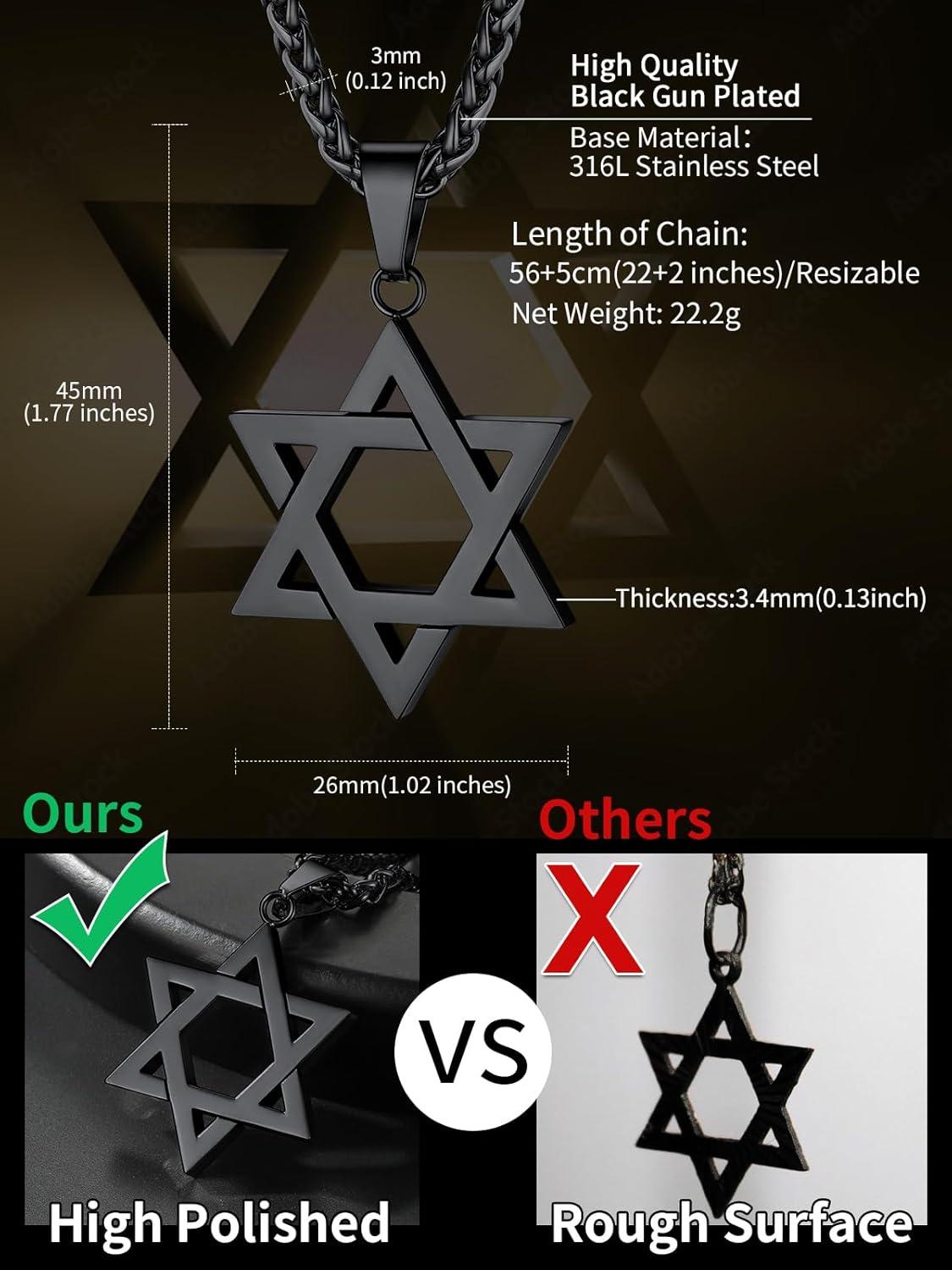 imageChainsHouse Magen Star of David Necklace for Men Women Stainless Steel18K Gold Plated HexagramDog Tag Pendant Jewish Israel Jewelry01BlackDavid Star